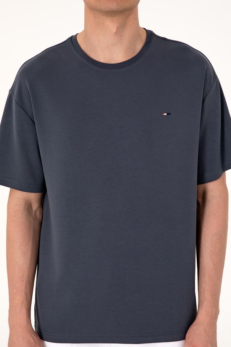 Erkek Comfort Fit Bisiklet Yaka Antrasit Tişört - 50307322071