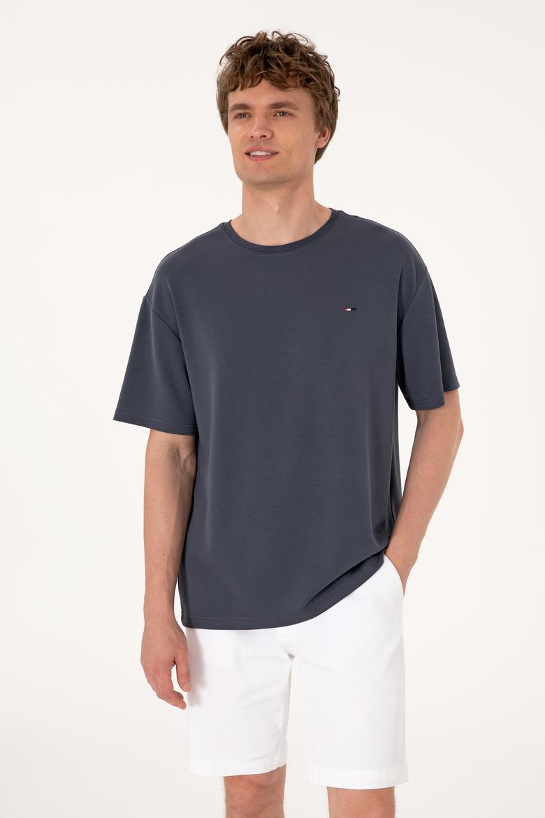 Erkek Comfort Fit Bisiklet Yaka Antrasit Tişört