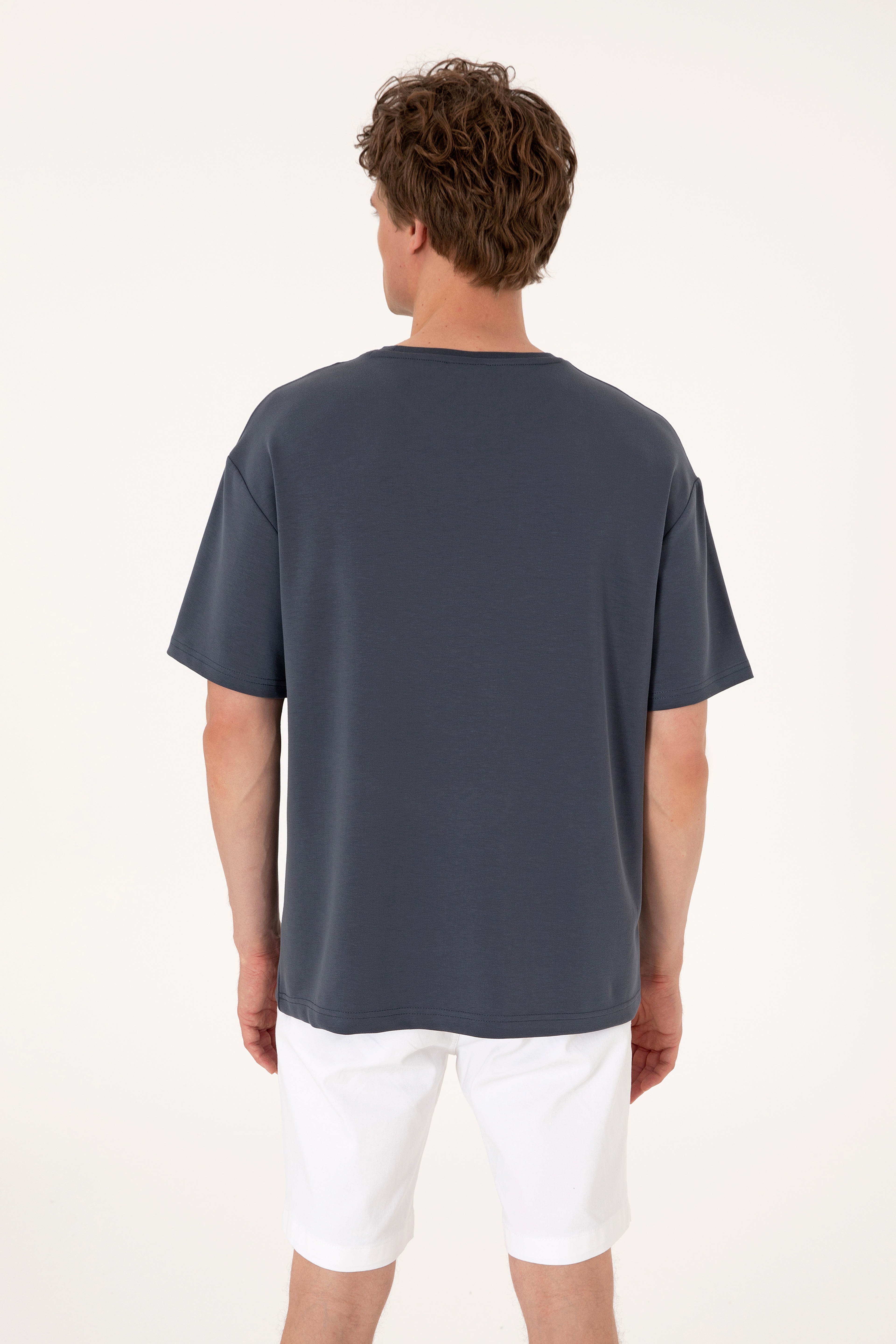 Erkek Comfort Fit Bisiklet Yaka Antrasit Tişört