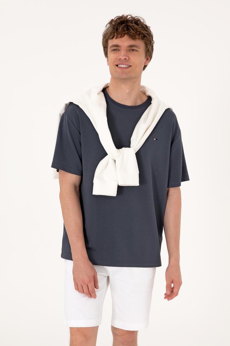 Erkek Comfort Fit Bisiklet Yaka Antrasit Tişört - 50307322071