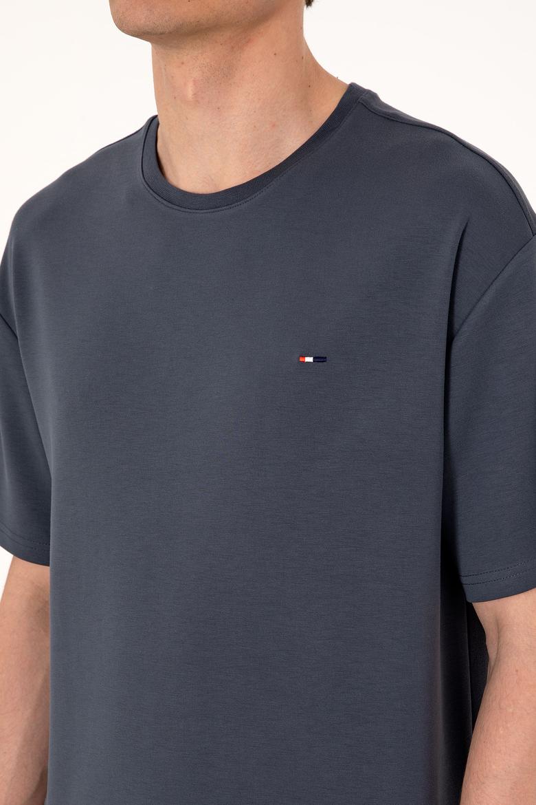 Erkek Comfort Fit Bisiklet Yaka Antrasit Tişört - 50307322071