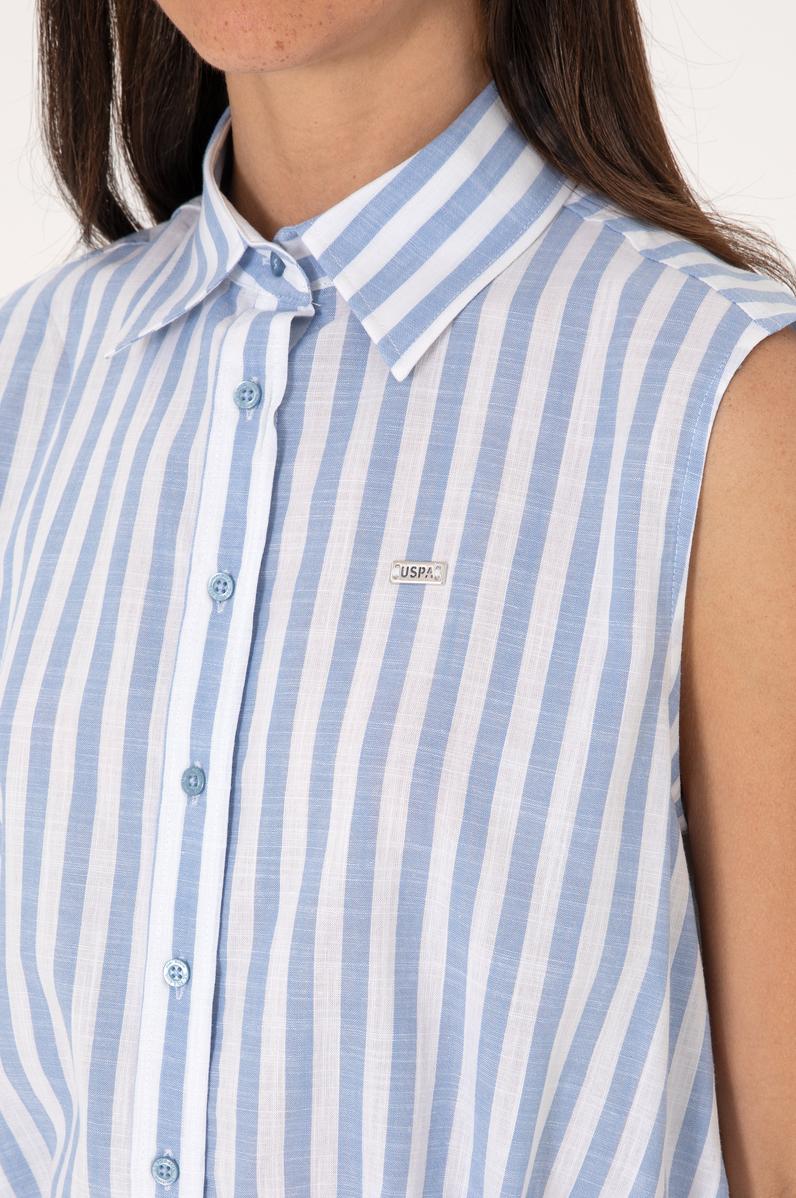 Kadın Mavi Çizgili Kısa Kollu Gömlek