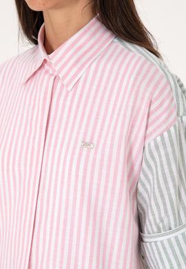 Kadın Pembe Çizgili Uzun Kollu Tunik Gömlek - 50307656027