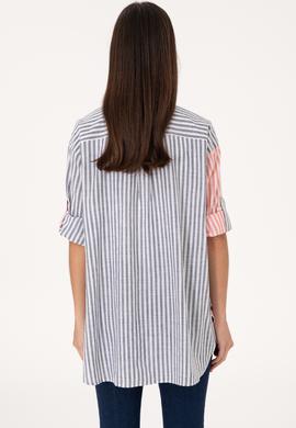 Kadın Vişne Çizgili Uzun Kollu Tunik Gömlek - 50307656039