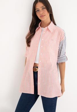 Kadın Vişne Çizgili Uzun Kollu Tunik Gömlek - 50307656039