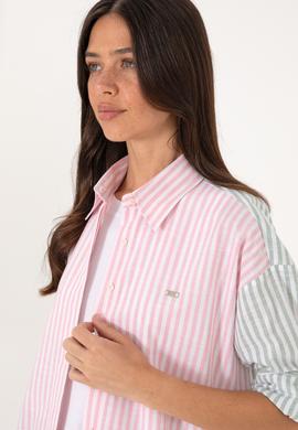 Kadın Pembe Çizgili Uzun Kollu Tunik Gömlek - 50307656027