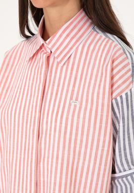 Kadın Vişne Çizgili Uzun Kollu Tunik Gömlek - 50307656039