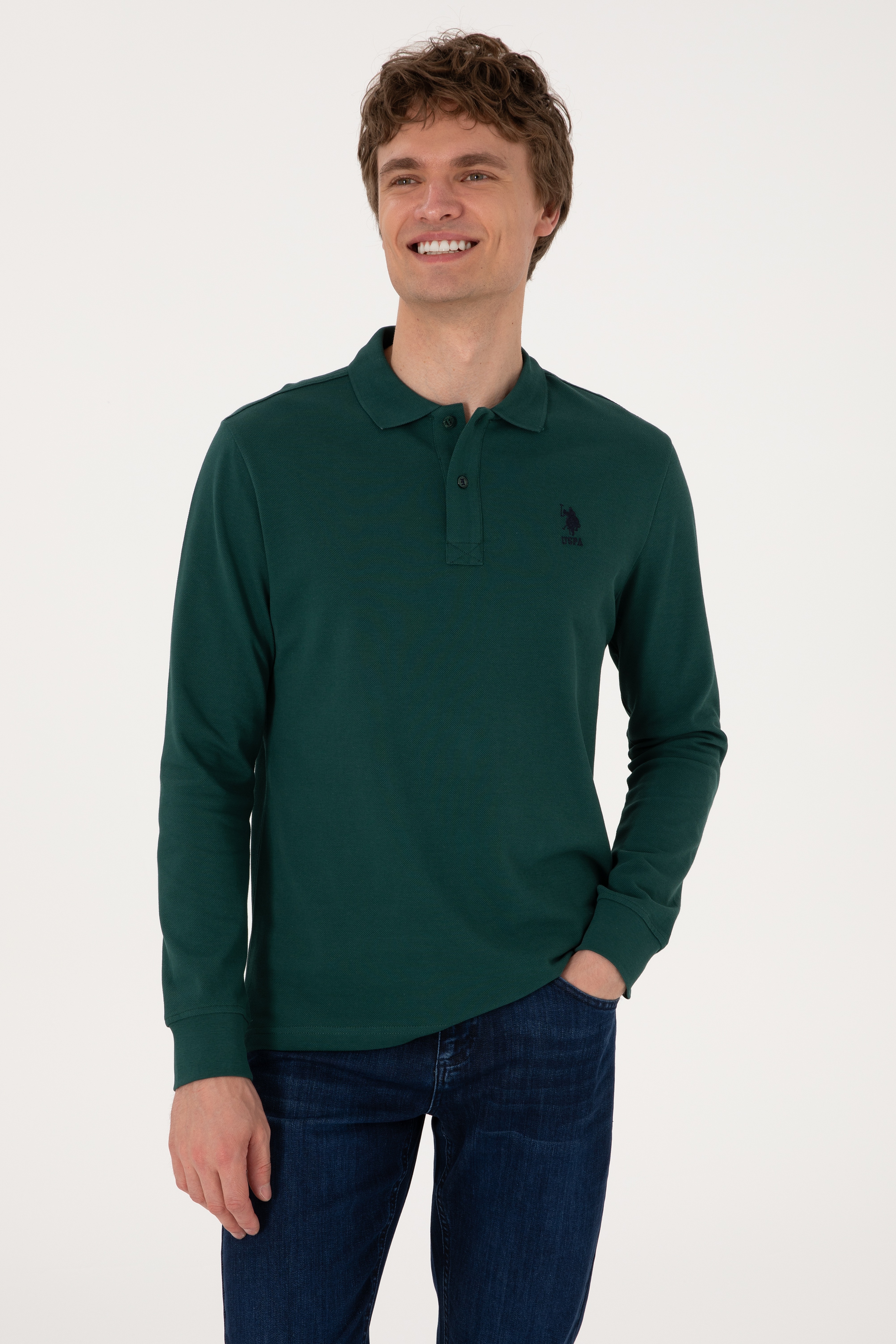 Erkek Koyu Yeşil Basic Sweatshirt - Image 1