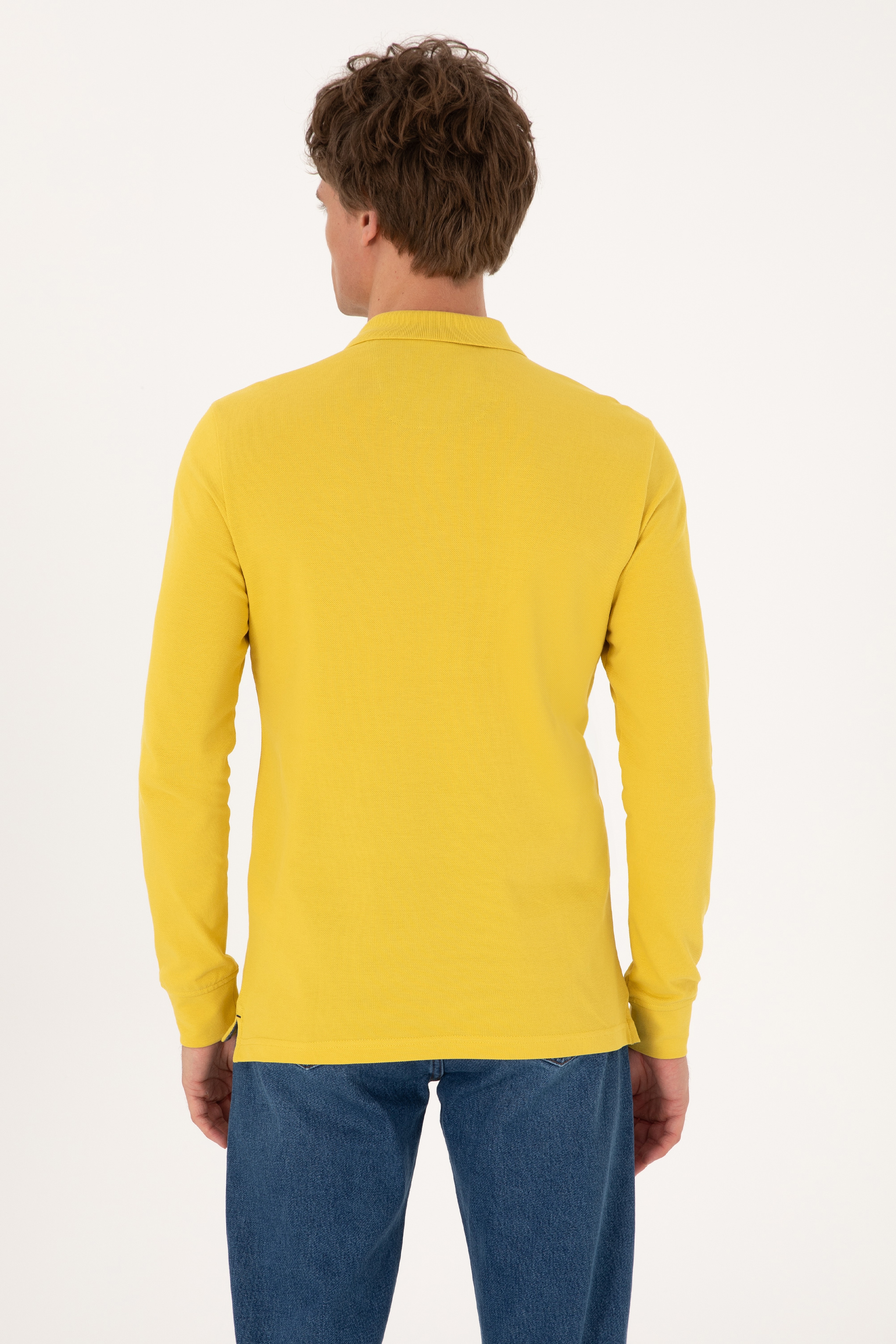 Erkek Sarı Basic Sweatshirt - Image 5