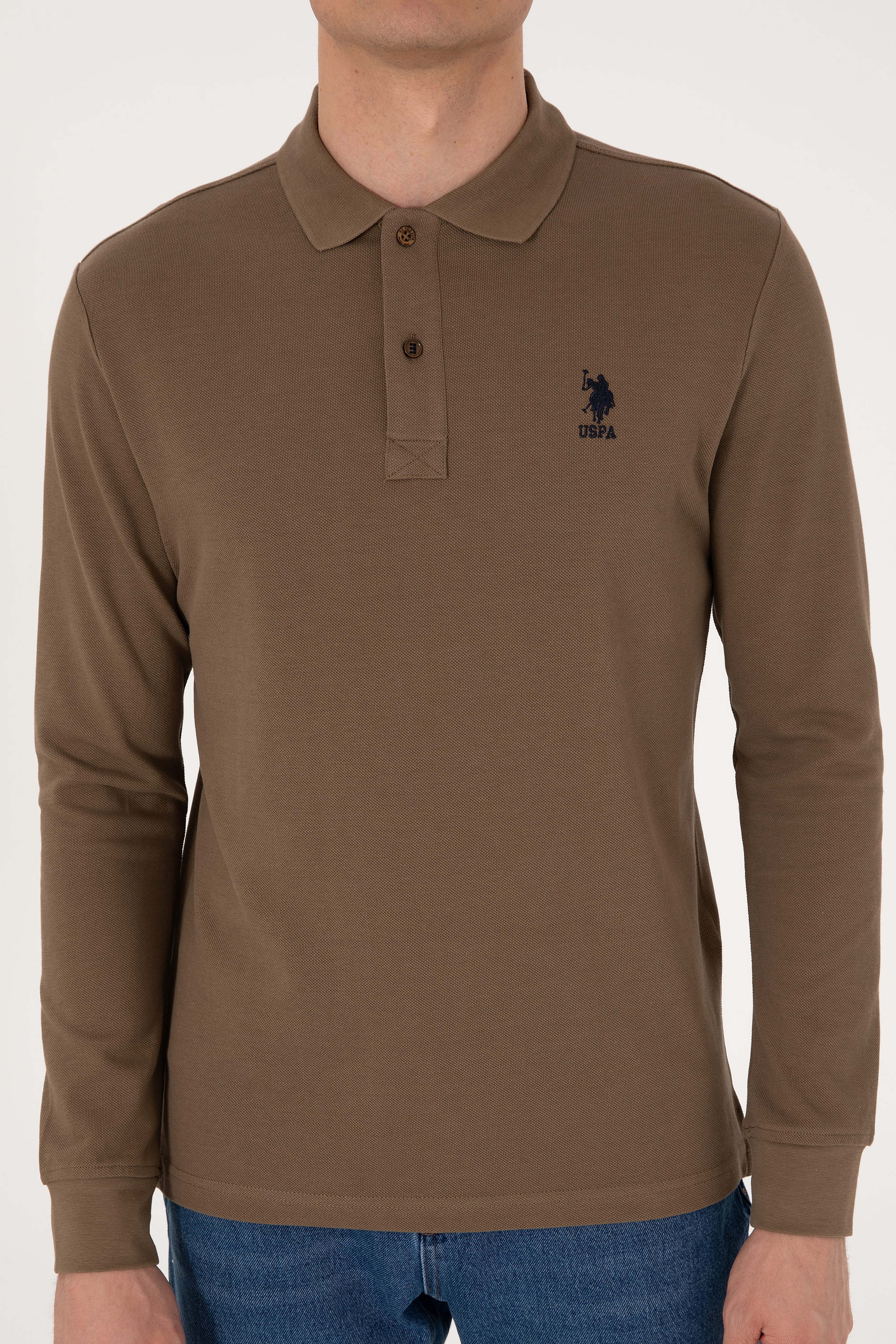 Erkek Haki Basic Sweatshirt - Image 6