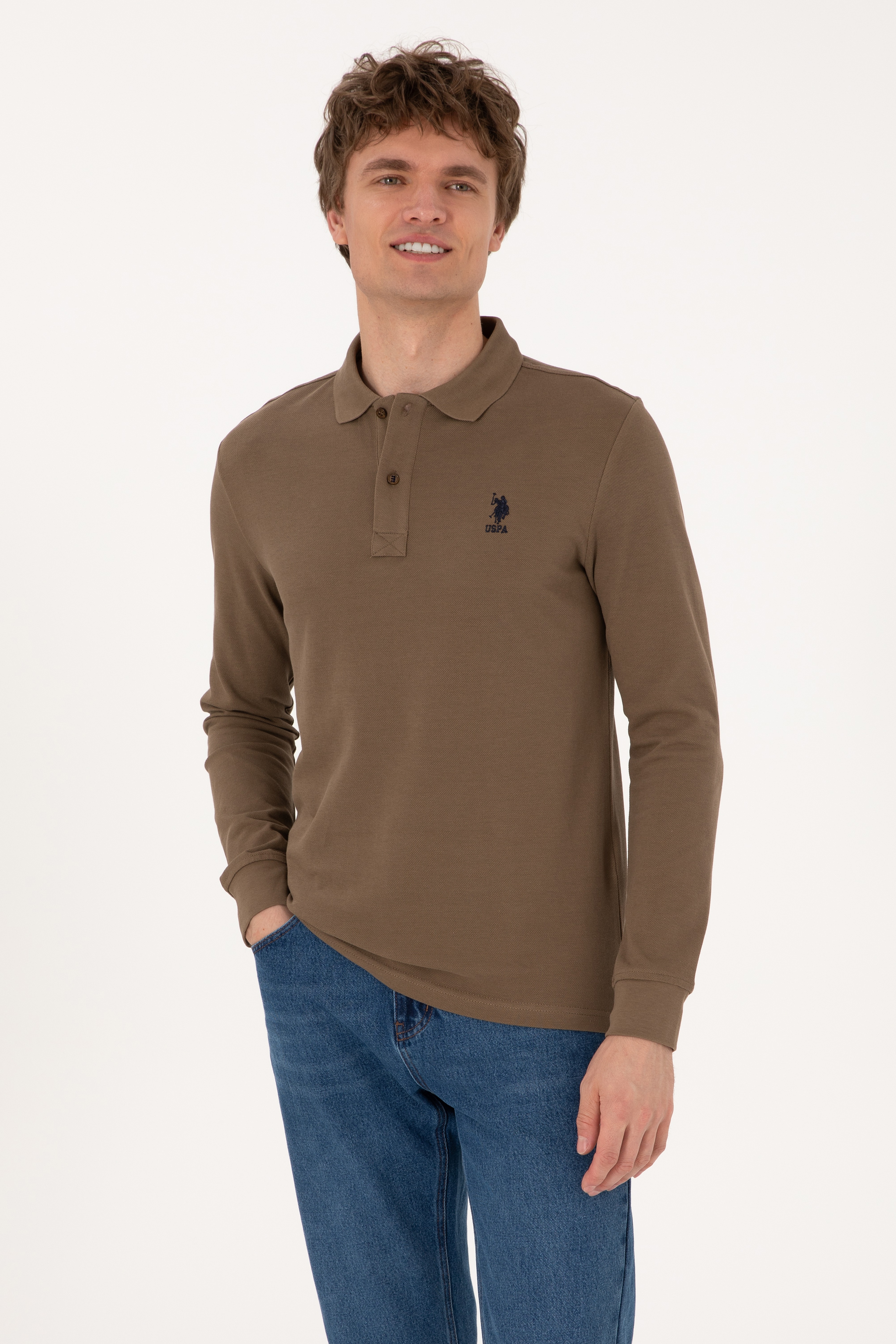 Erkek Haki Basic Sweatshirt - Image 3