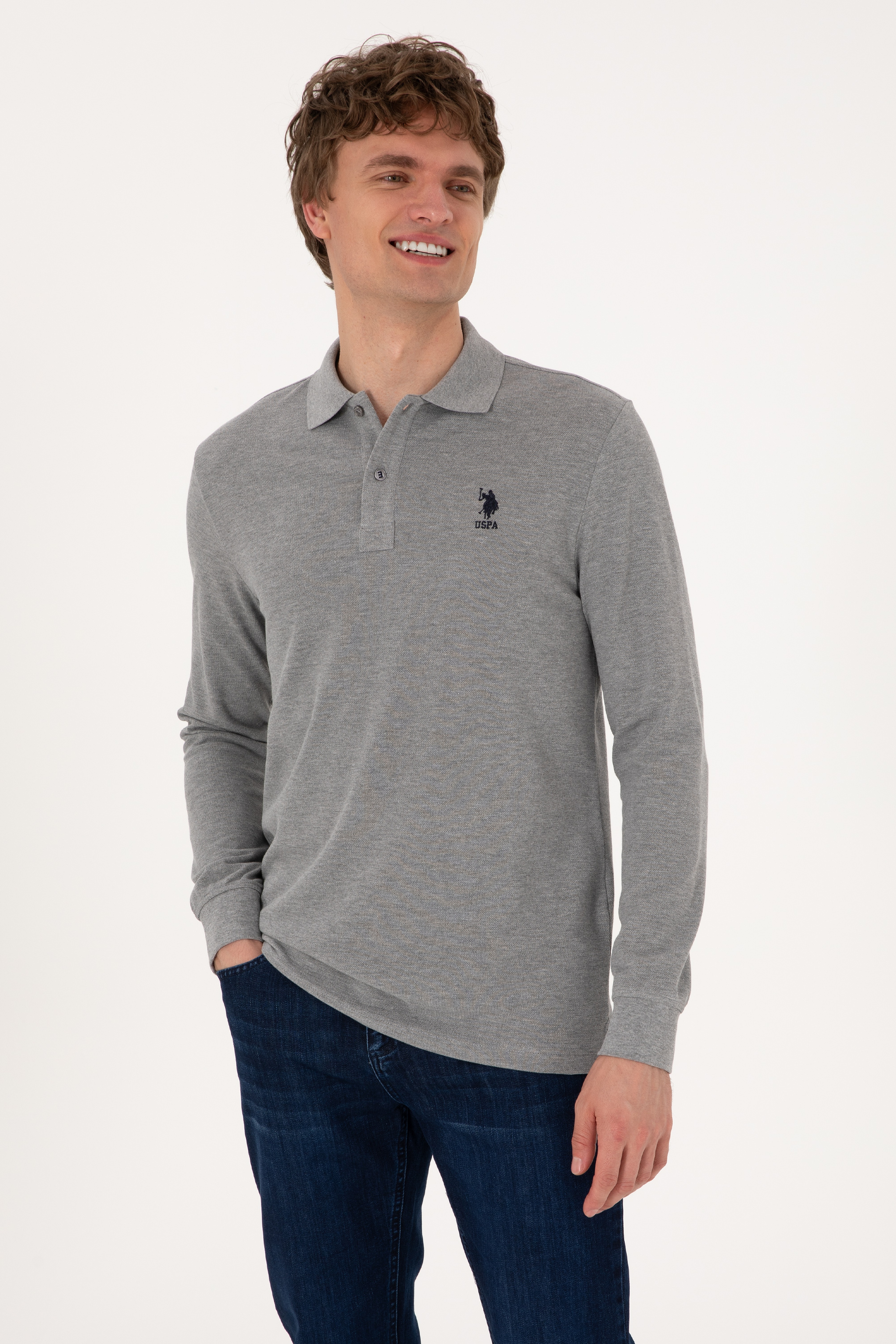 Erkek Gri Melanj Basic Sweatshirt