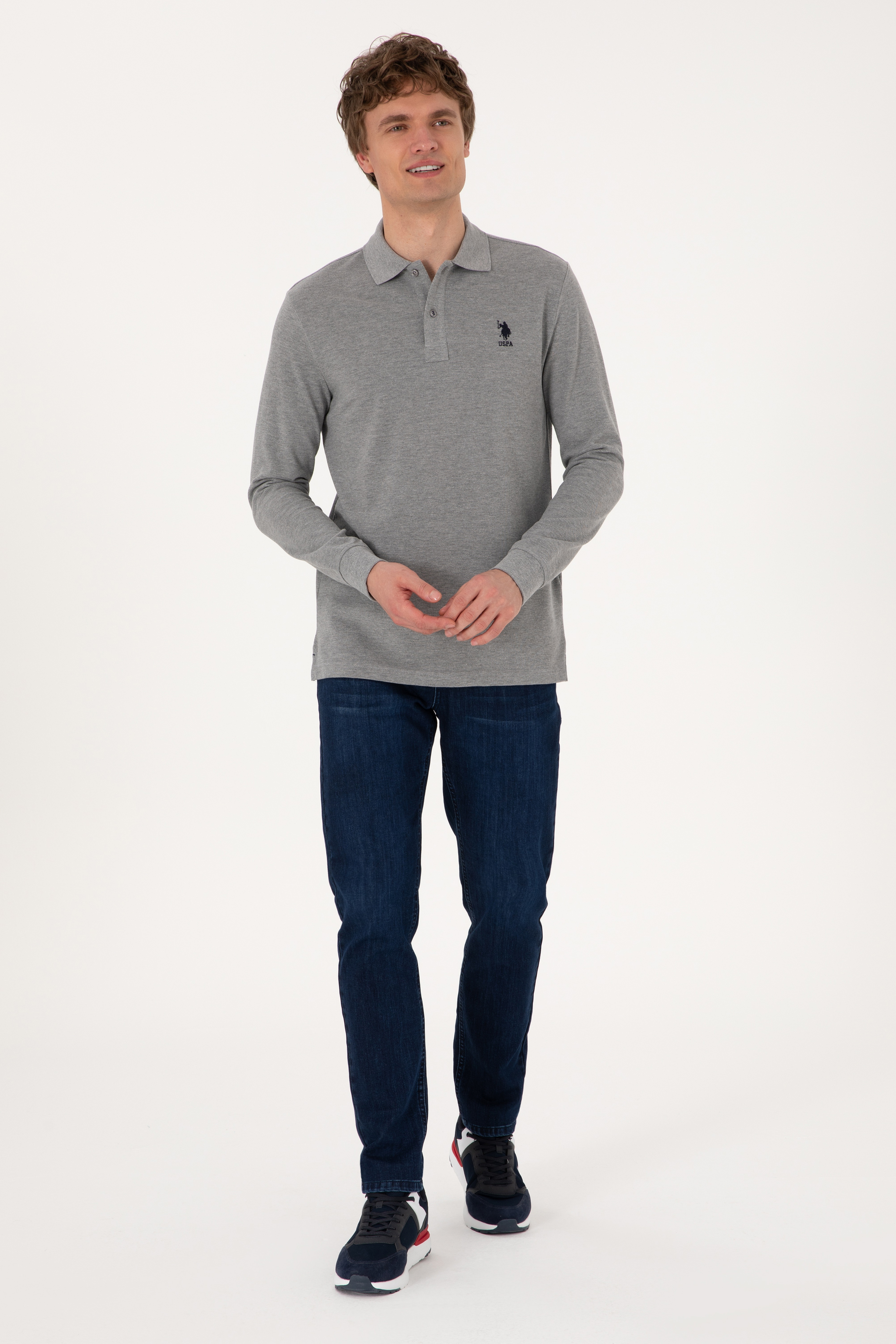 Erkek Gri Melanj Basic Sweatshirt - Image 4