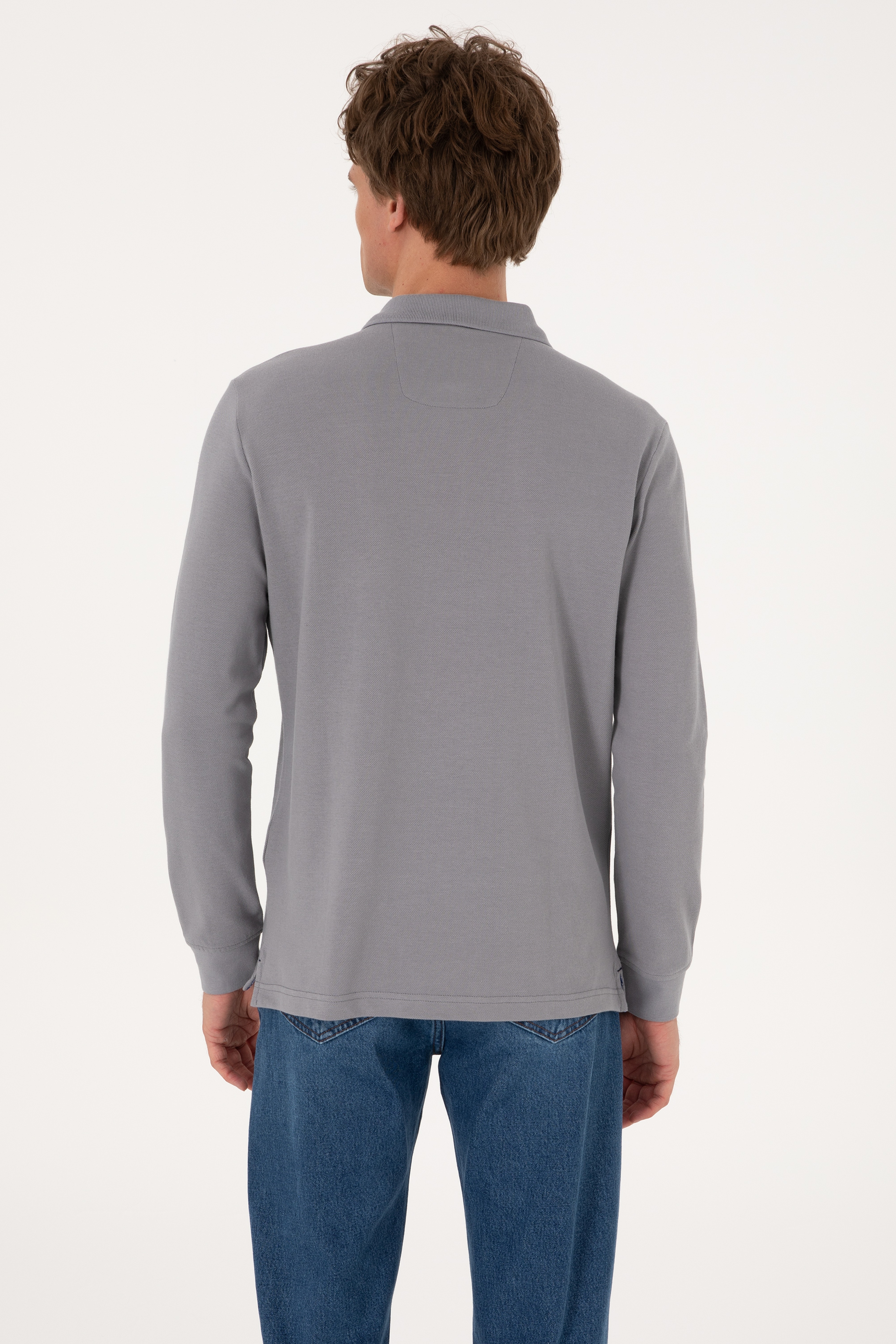Erkek Açık Gri Basic Sweatshirt - Image 5