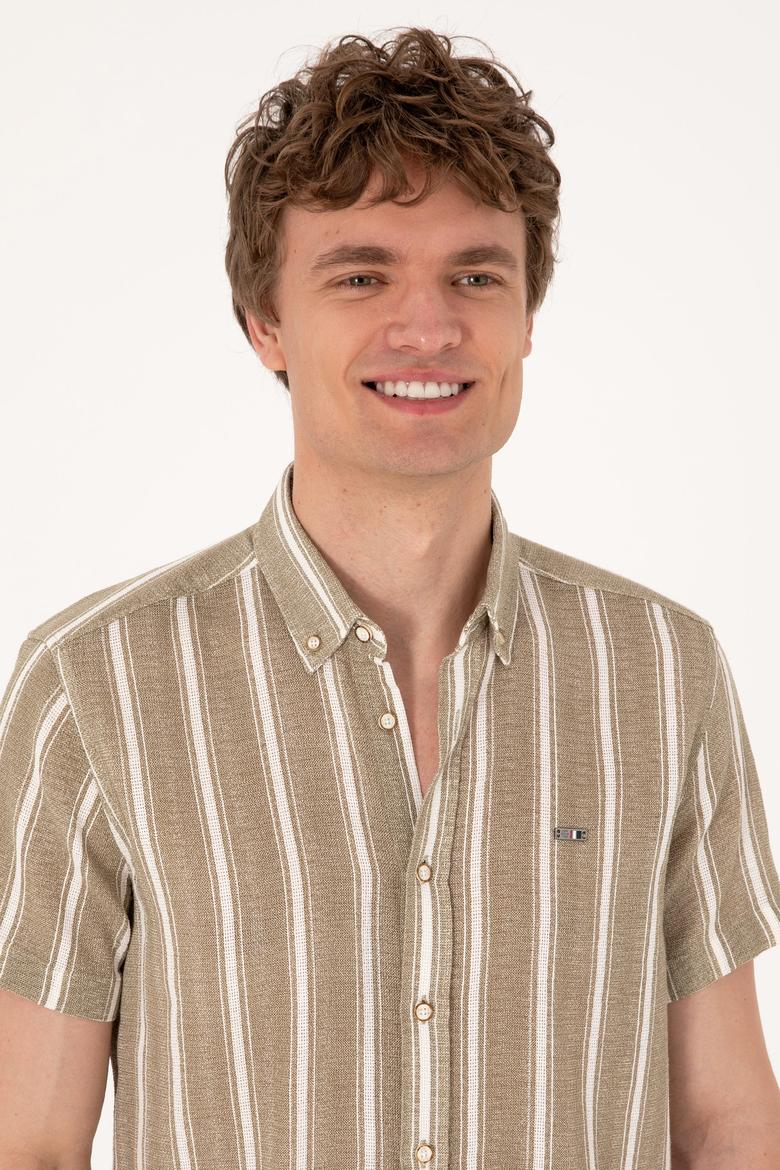 Erkek Haki Kısa Kollu Gömlek - 50306329018