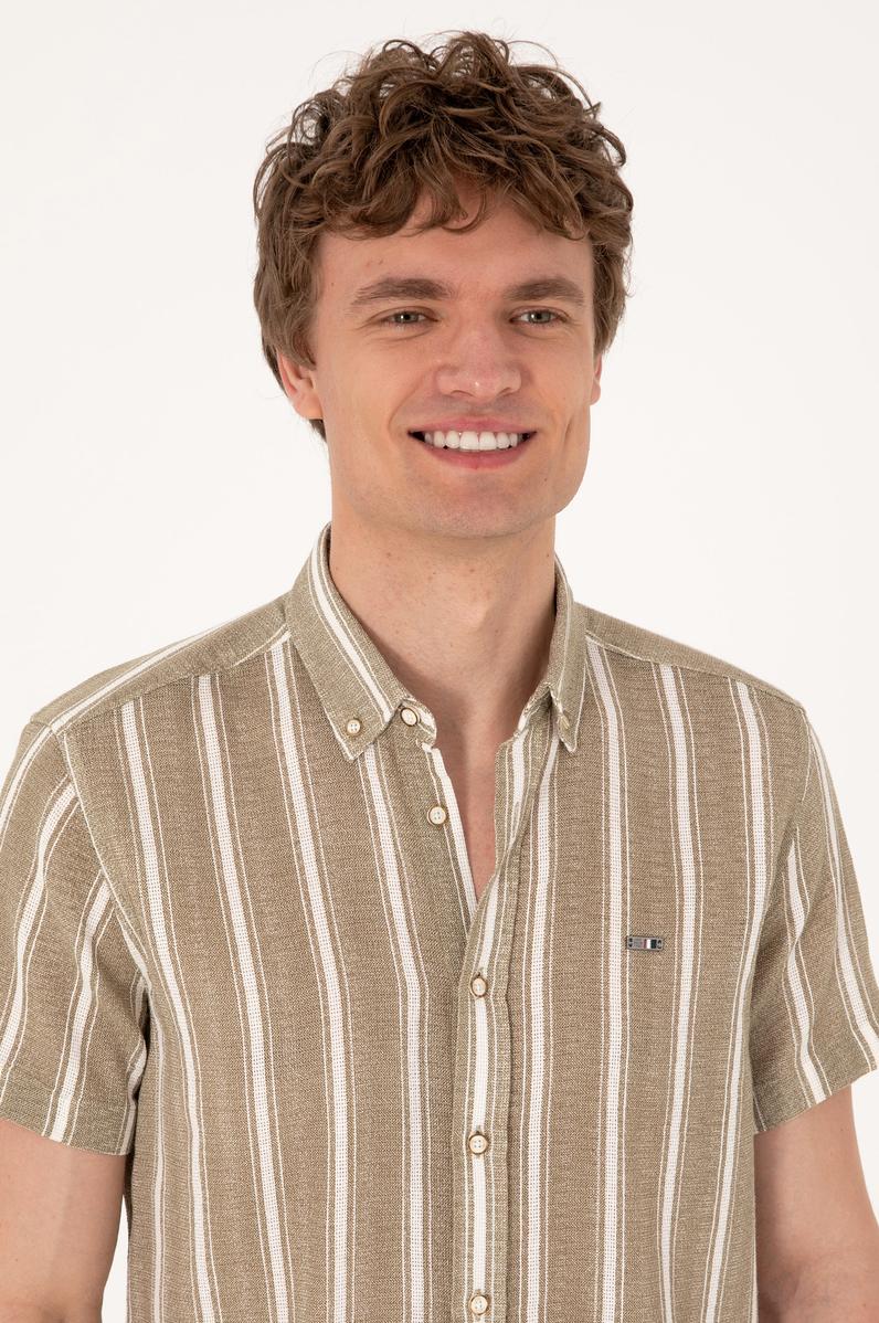 Erkek Haki Kısa Kollu Gömlek