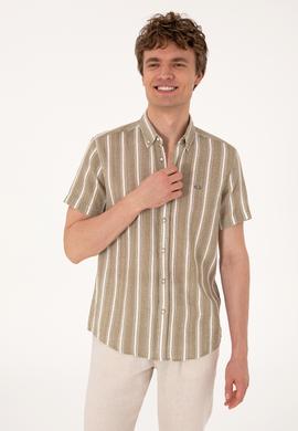 Erkek Haki Kısa Kollu Gömlek - 50306329018