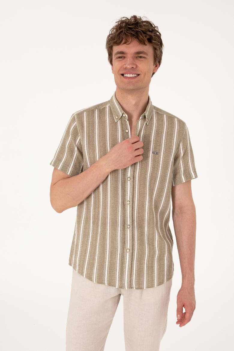 Erkek Haki Kısa Kollu Gömlek - 50306329018