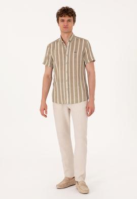 Erkek Haki Kısa Kollu Gömlek - 50306329018
