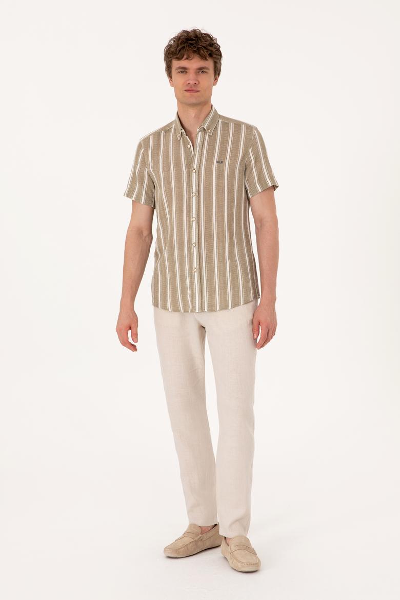 Erkek Haki Kısa Kollu Gömlek - 50306329018