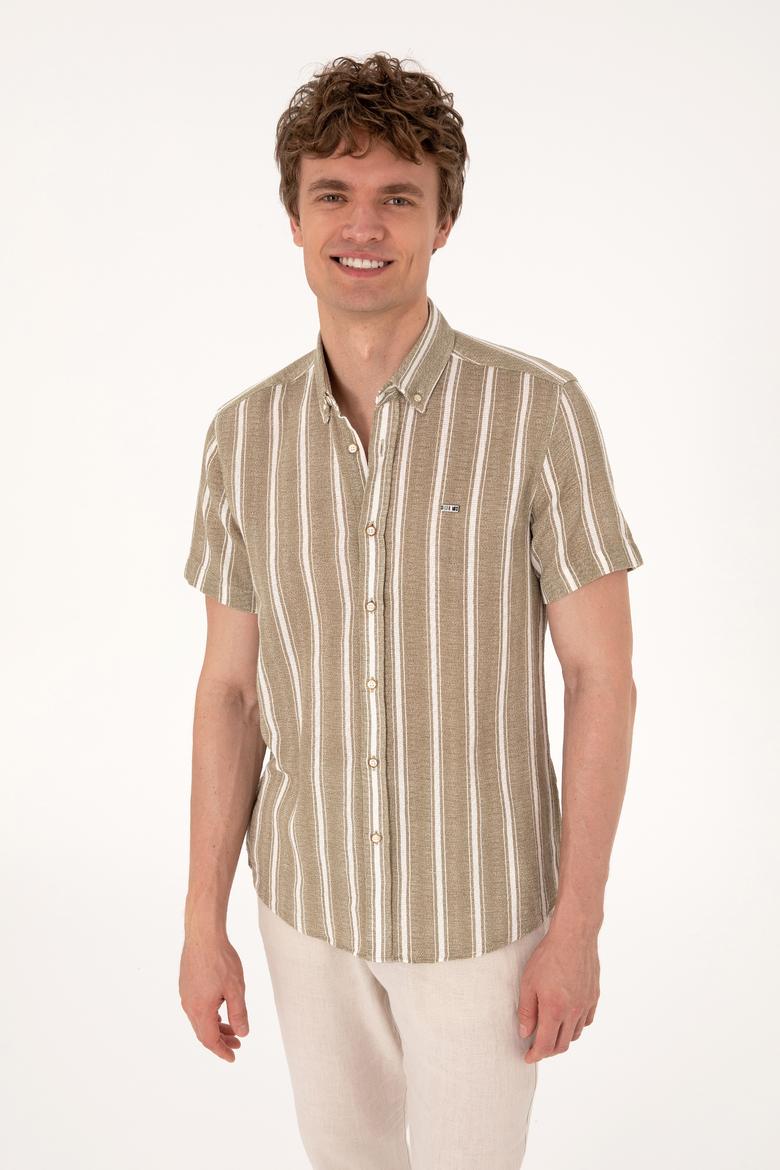Erkek Haki Kısa Kollu Gömlek
