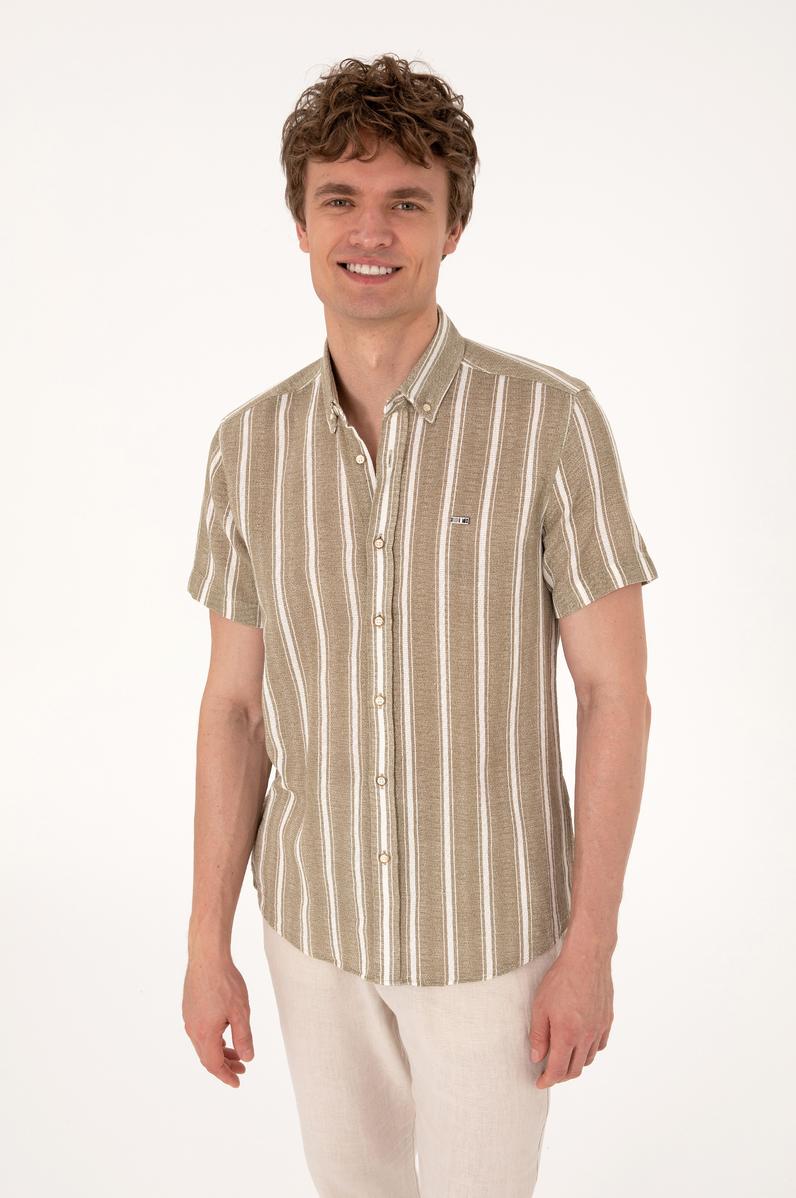 Erkek Haki Kısa Kollu Gömlek