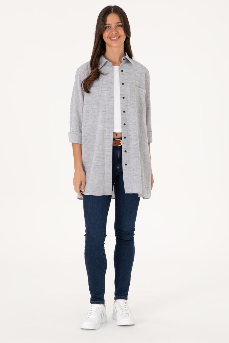 Kadın Gri Uzun Kollu Tunik Gömlek - 50306406011