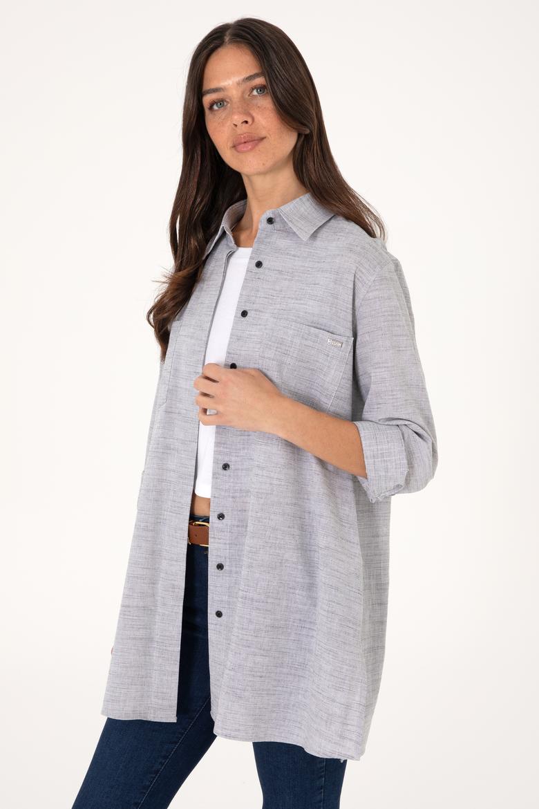 Kadın Gri Uzun Kollu Tunik Gömlek - 50306406011