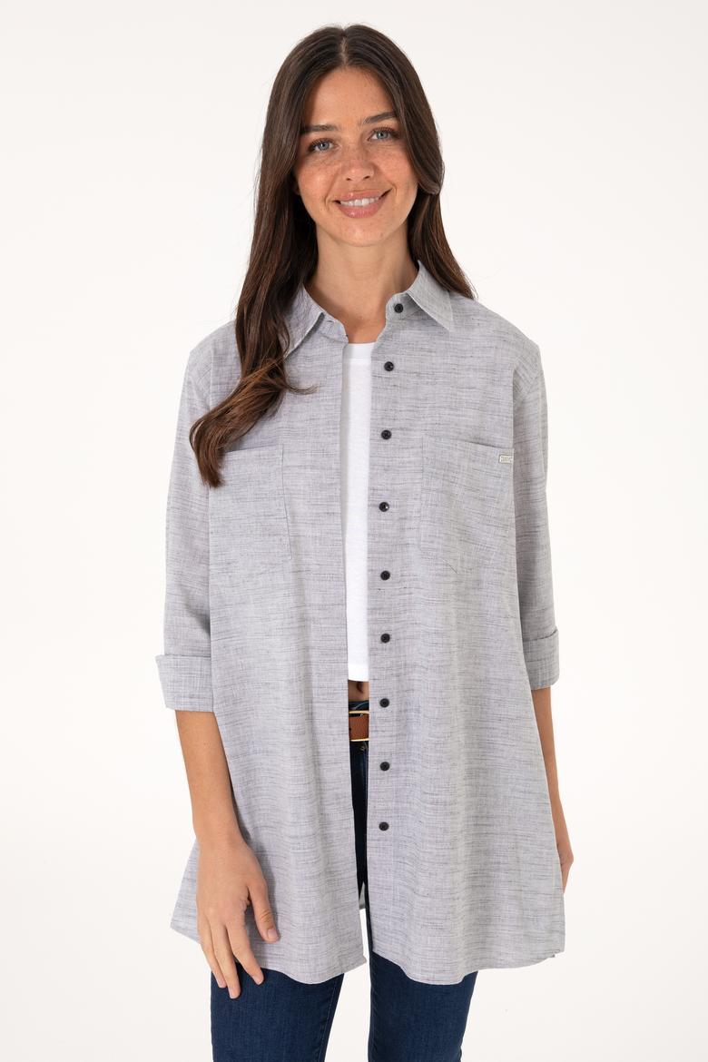 Kadın Gri Uzun Kollu Tunik Gömlek