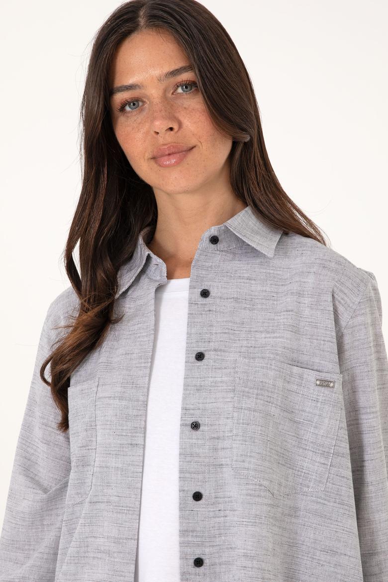 Kadın Gri Uzun Kollu Tunik Gömlek - 50306406011