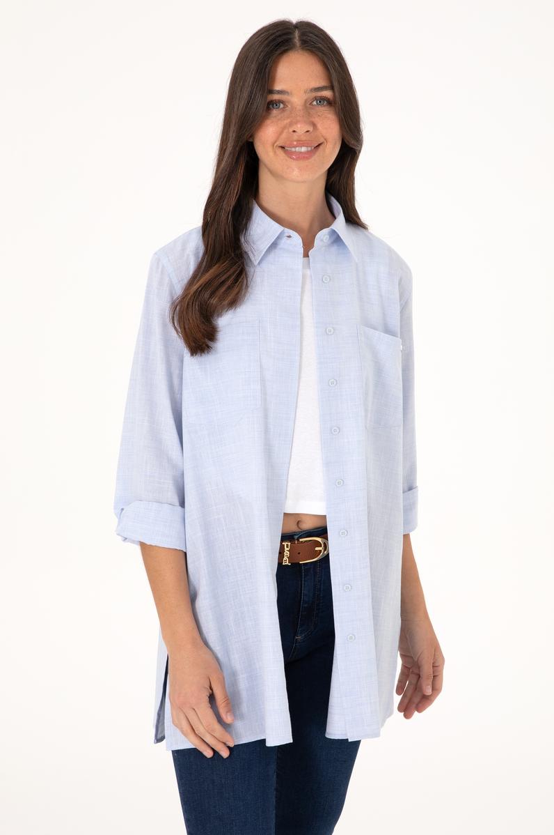Kadın Açık Mavi Uzun Kollu Tunik Gömlek