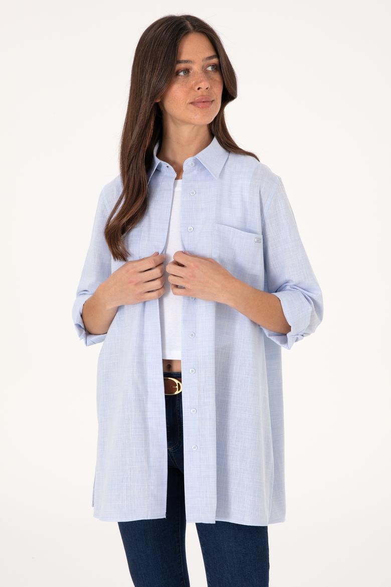 Kadın Açık Mavi Uzun Kollu Tunik Gömlek - 50306406003