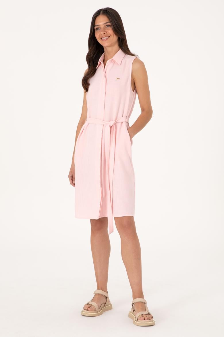 Kadın Açık Pembe Kemerli Mini Boy Dokuma Elbise - 50306644011