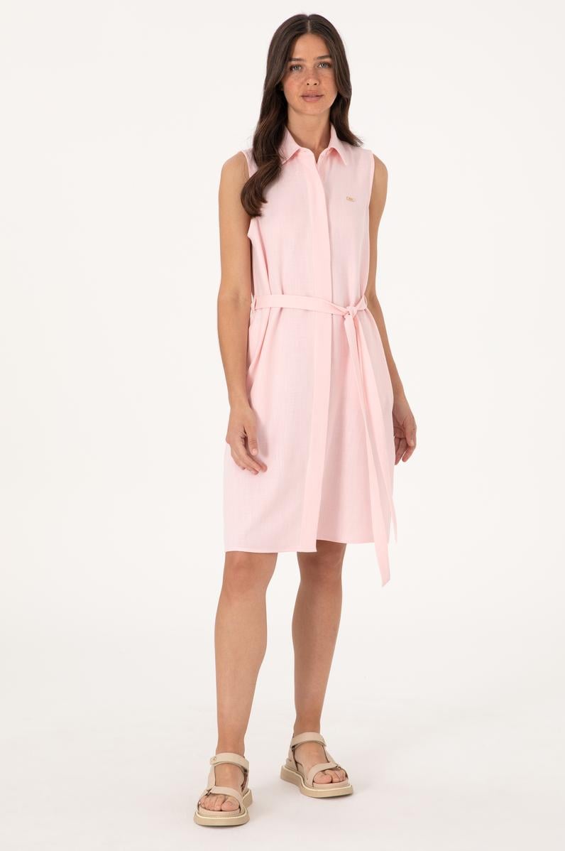 Kadın Açık Pembe Kemerli Mini Boy Dokuma Elbise