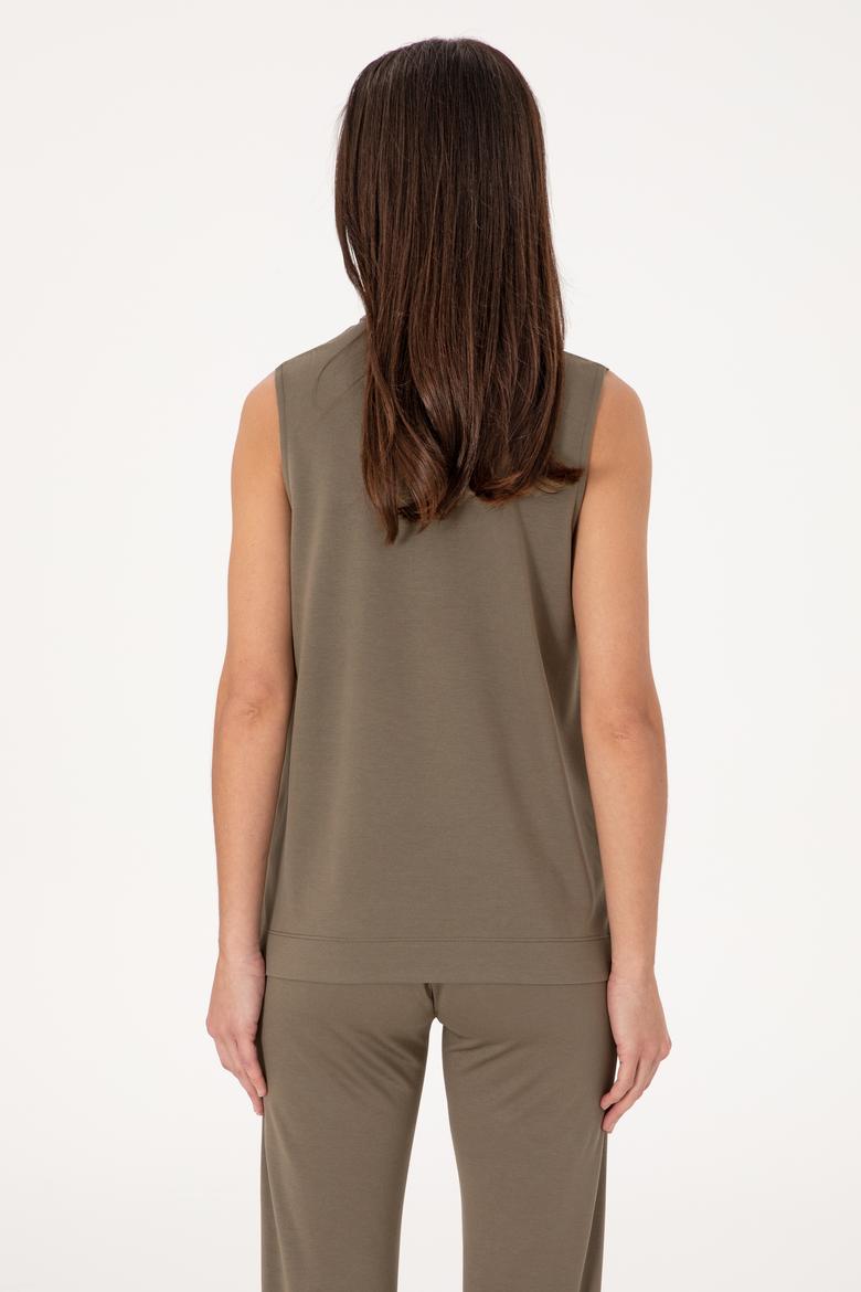 Kadın Vizon Kolsuz V Yaka Tişört - 50306736027