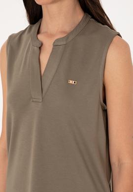 Kadın Vizon Kolsuz V Yaka Tişört - 50306736027