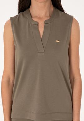 Kadın Vizon Kolsuz V Yaka Tişört - 50306736027