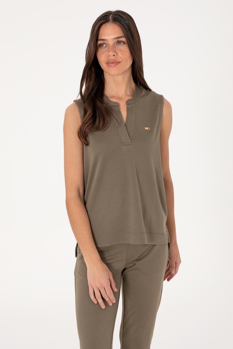 Kadın Vizon Kolsuz V Yaka Tişört - 50306736027