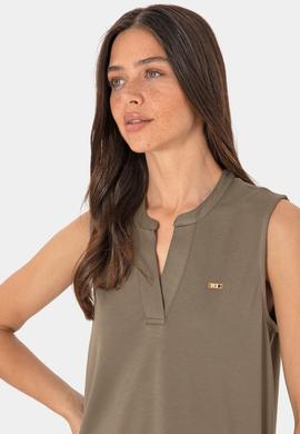 Kadın Vizon Kolsuz V Yaka Tişört - 50306736027