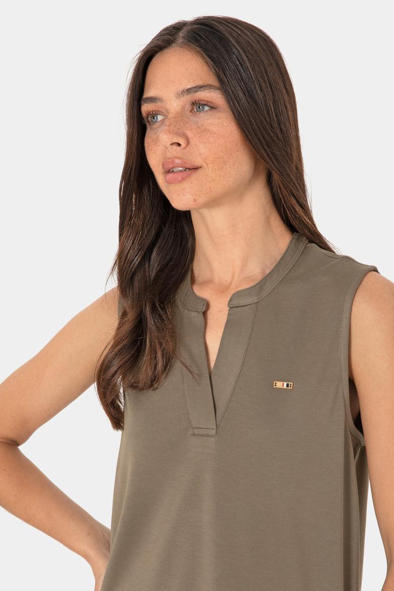 Kadın Vizon Kolsuz V Yaka Tişört - 50306736027