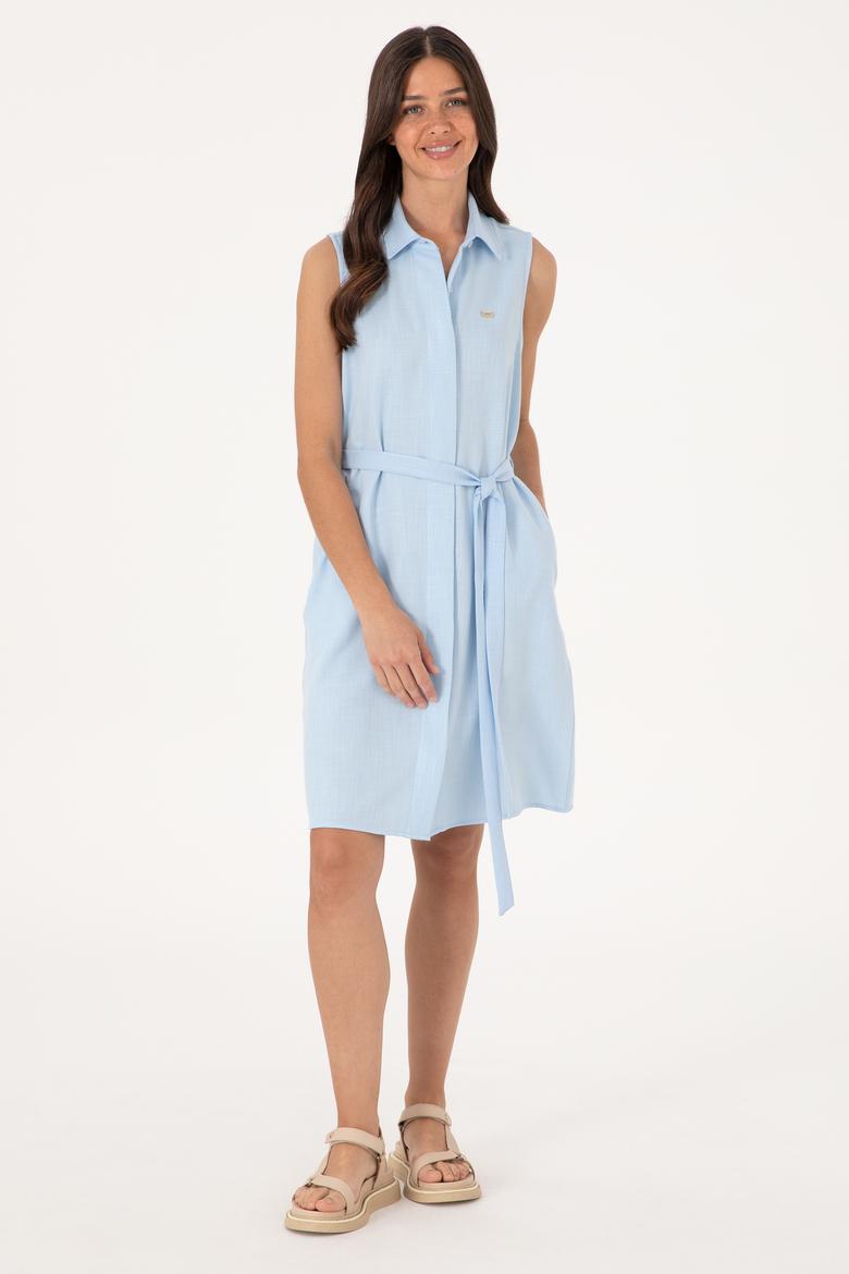 Kadın Açık Mavi Kemerli Mini Boy Dokuma Elbise - 50306644002