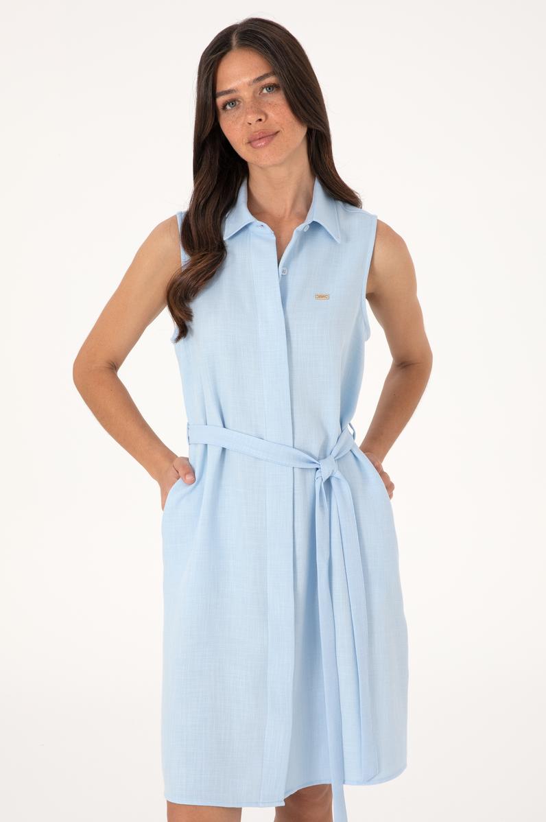 Kadın Açık Mavi Kemerli Mini Boy Dokuma Elbise