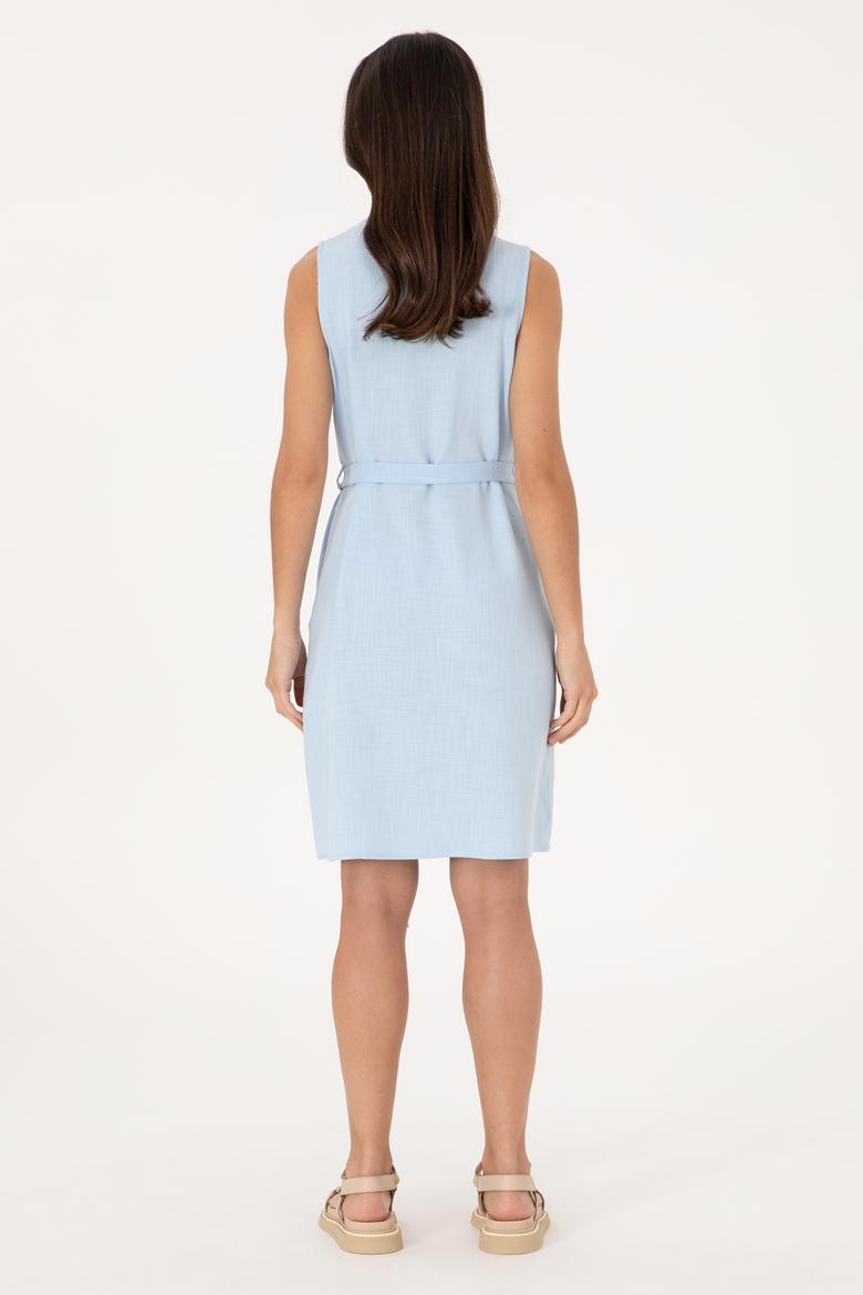 Kadın Açık Mavi Kemerli Mini Boy Dokuma Elbise - 50306644002