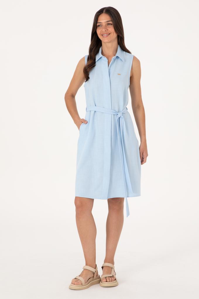 Kadın Açık Mavi Kemerli Mini Boy Dokuma Elbise