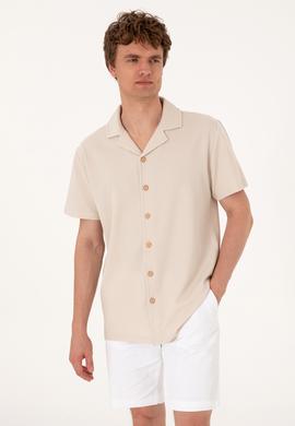 Erkek Taş Apaş Yaka Kısa Kollu Örme Gömlek - 50306977037