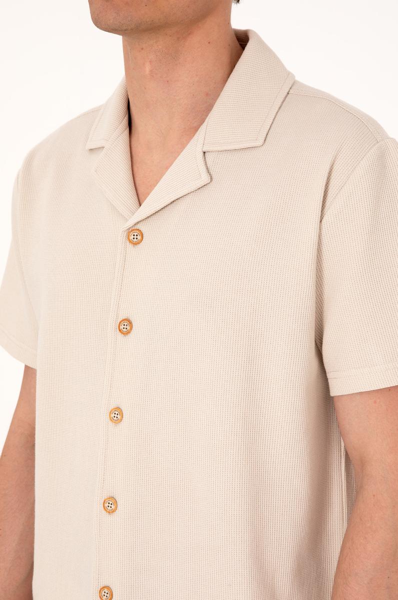 Erkek Taş Apaş Yaka Kısa Kollu Örme Gömlek
