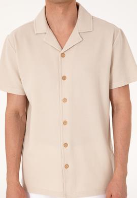 Erkek Taş Apaş Yaka Kısa Kollu Örme Gömlek - 50306977037