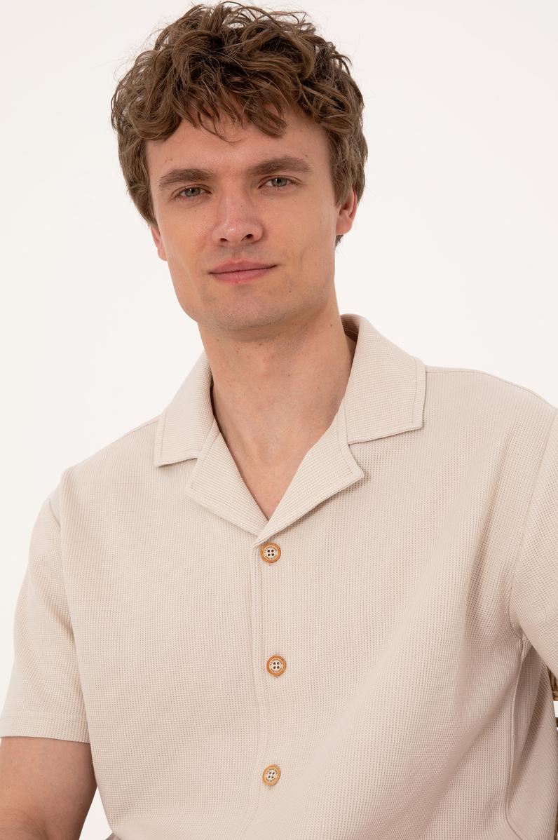 Erkek Taş Apaş Yaka Kısa Kollu Örme Gömlek