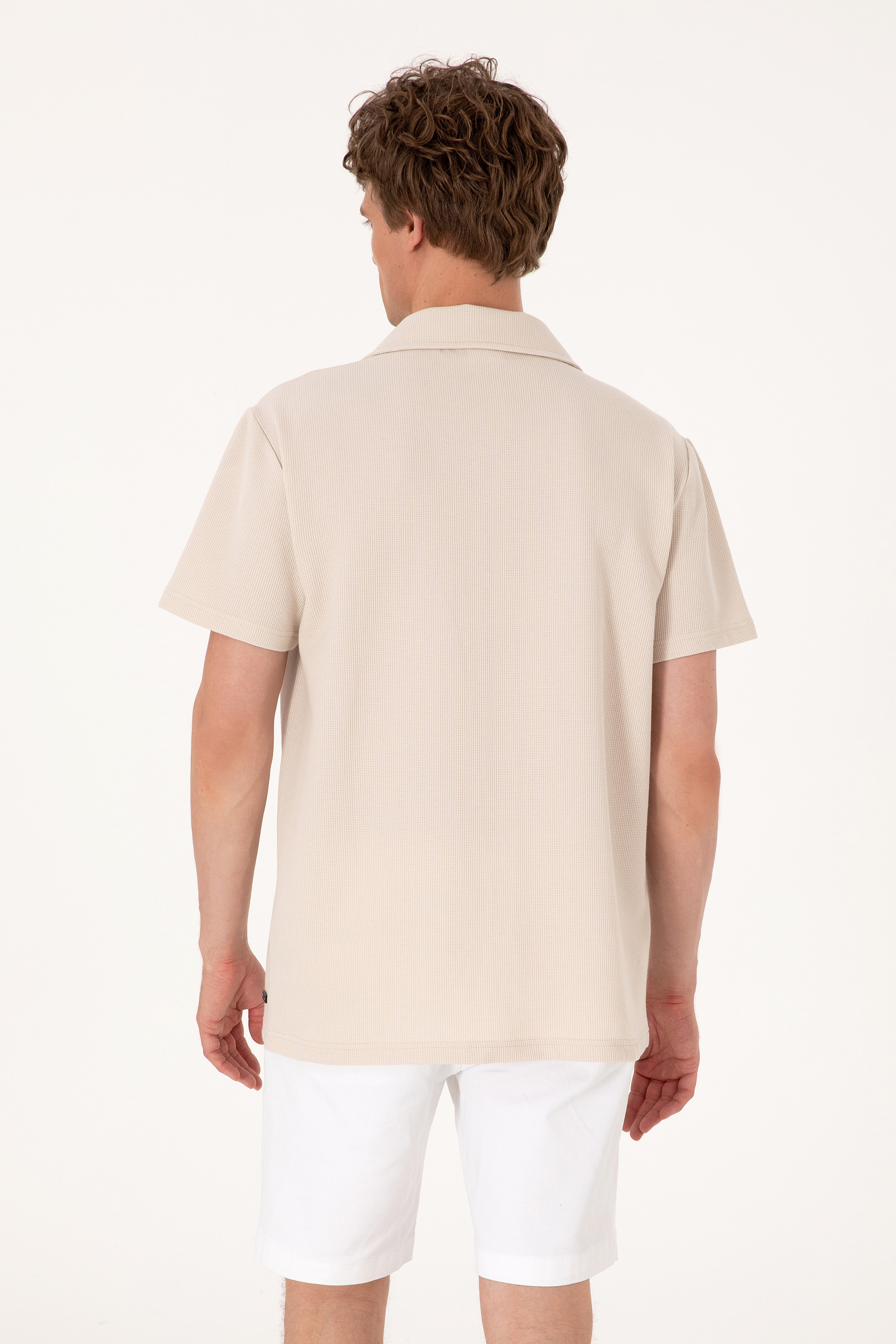 Erkek Taş Apaş Yaka Kısa Kollu Örme Gömlek - Image 5
