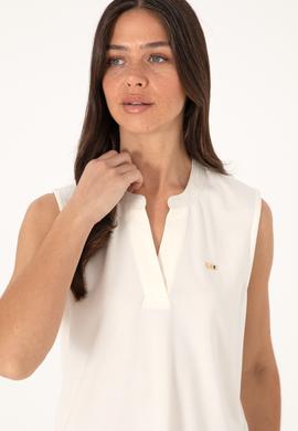 Kadın Krem Kolsuz V Yaka Tişört - 50306736020